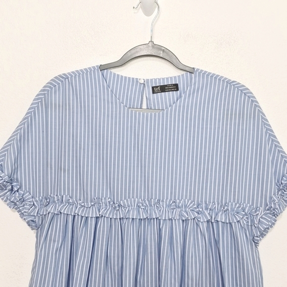 Zara TRF Blue White Striped Short Sleeve Ruffle Coastal Preppy Romper Size L - Picture 6 of 13